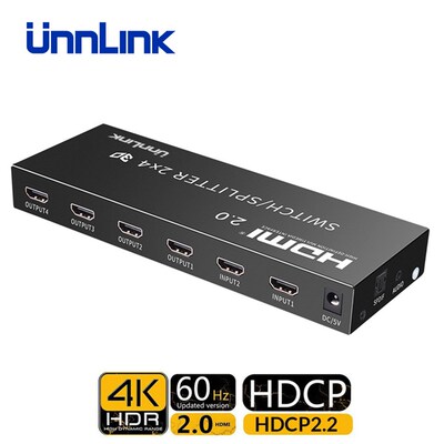 Unnlink HDMI 2.0 2 In 2/4 Out HDCP2.2 4K@60Hz HDR HDMI Swit