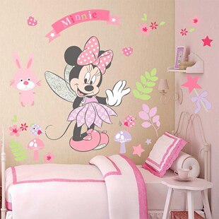 Cartoon Minnie Wall Stickers Flower For Kids Rooms Children