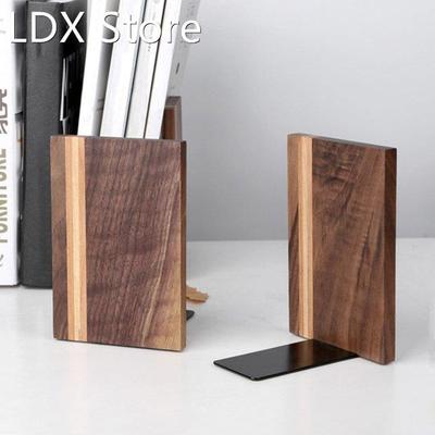 1pair Wood Bookend Non Skid Practical Desk Organizer Office