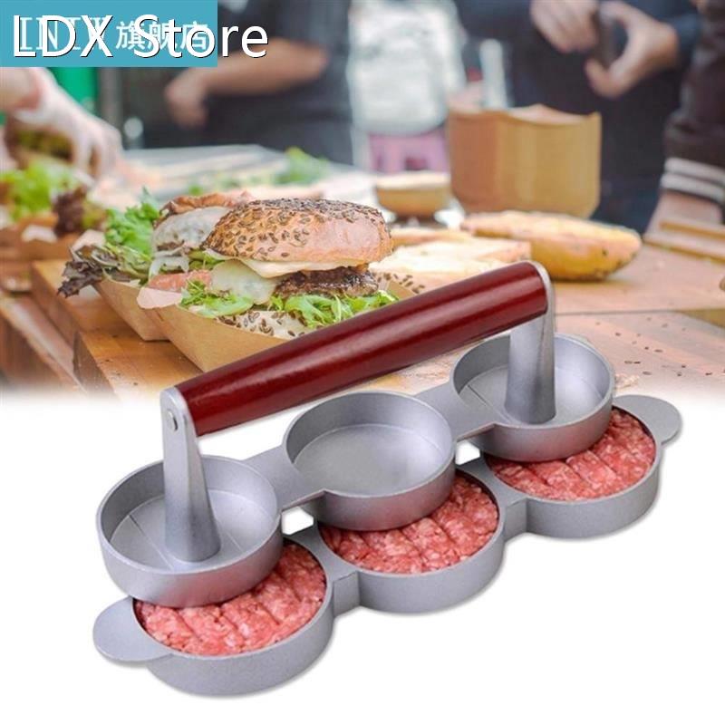 1pc Hamburger Patty Maker Creative 3-Hole Wood Handl