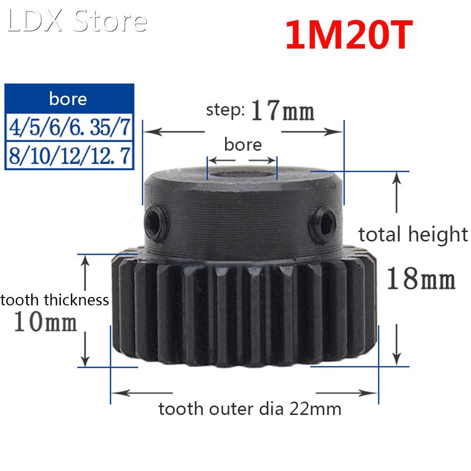 1/2/5/10/20PCS 1M 20T Spur Gear Pinion Bore 10mm Step17mm Su