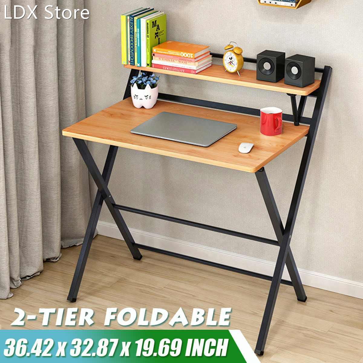 2-Tier Computer Desk Desktop Folding Table Secretary Bedroom
