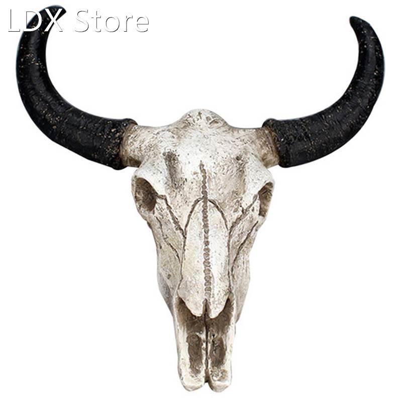 Resin Longhorn Cow Skull Head Wall Hanging Decor 3D Animal W