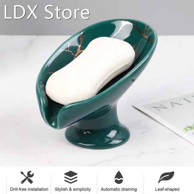 Ceramic Leaf Shape Soap Box Water Guide Hole Dish Storage Pl
