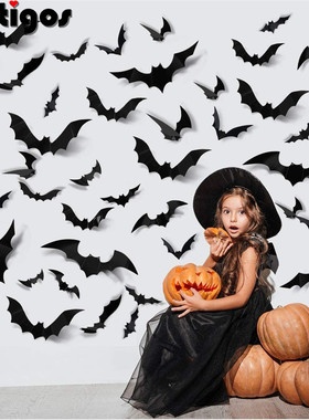 24/48pcs Halloween Decoration 3D Black PVC Bat Halloween Par
