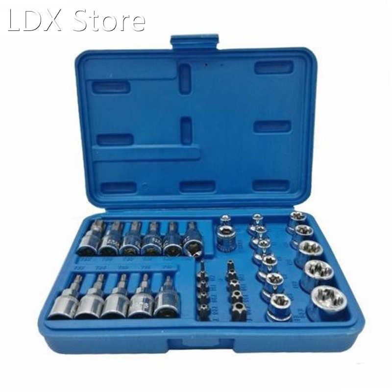 34Pcs/Set Male Female Star Socket Bit Set 适用于 Torx/Star/E