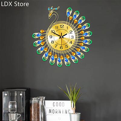 Creative Peacock Style Wall Clock Hanging Clock Table Living