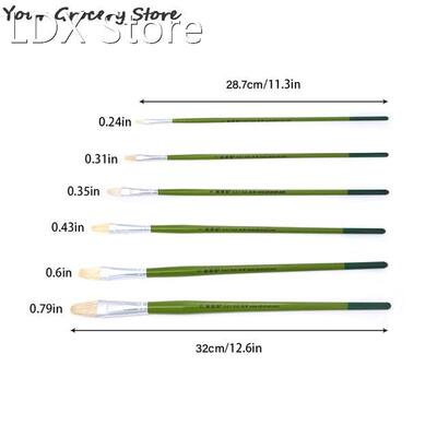 6 Pack Oil Painting Pen Brush Bristle Suit Gouache Acrylic G