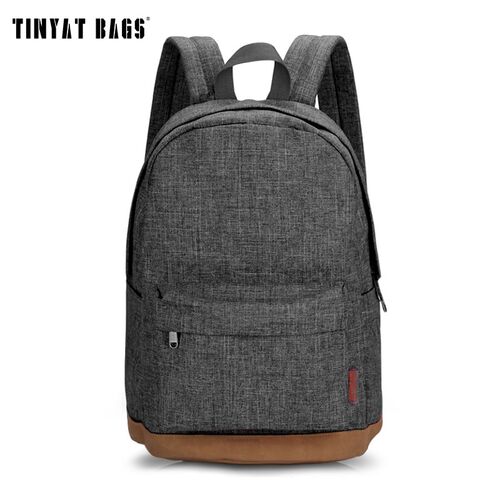 TINYAT Men Male Canvas Backpack Gray Casual Rucksacks 15inc