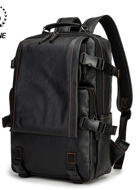 Scione 2020 New PU Leather Backpack Men Travel Hiking Sport