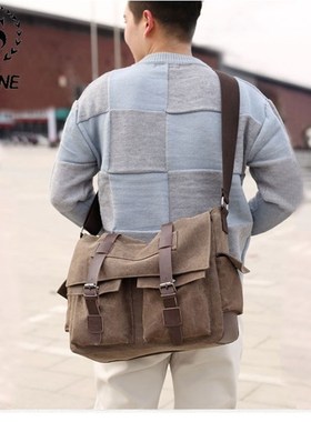 Scione Men's Canvas Bag Vintage Messenger Bag For Men Casua