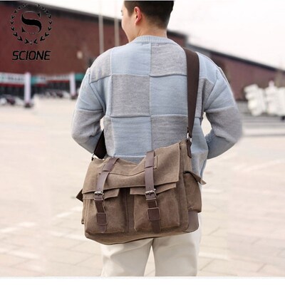 Scione Men's Canvas Bag Vintage Messenger Bag For Men Casua