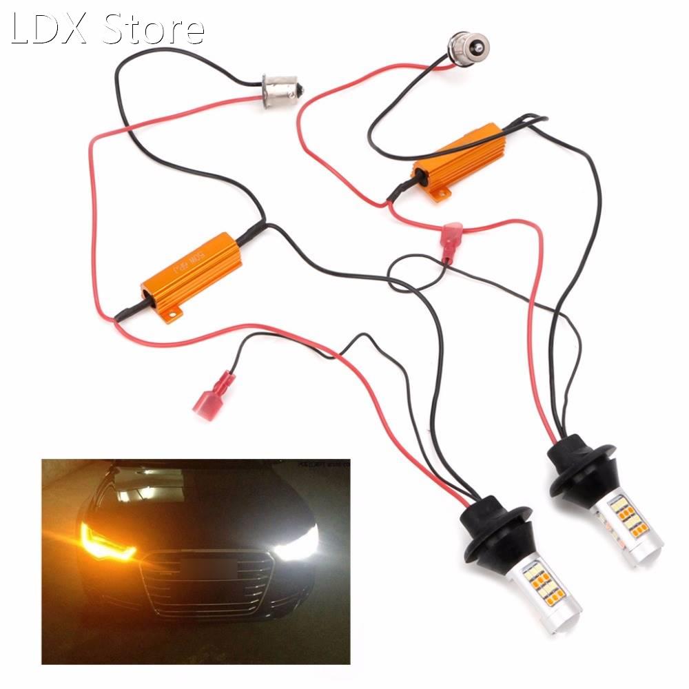 2Pcs Dual-Color BAU15S 2835 42LED 50W Switchback LED DRL Tur