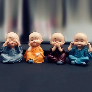 4Pcs Four Little Cute KongFu Monk Car Interior Display Decor