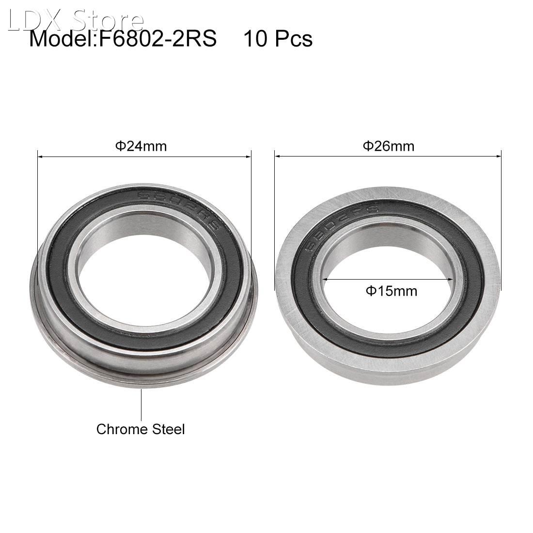 F6802-2RS Flange Ball Bearing 15x24x5mm Sealed Chrome Bearin