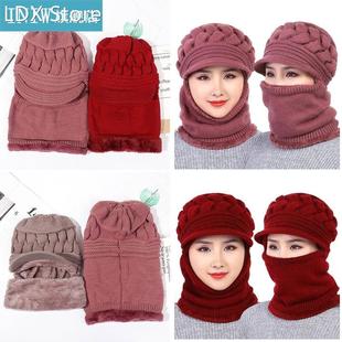 Winter Women Woolen Scarf Cap Plus Thickening Warm Windproof