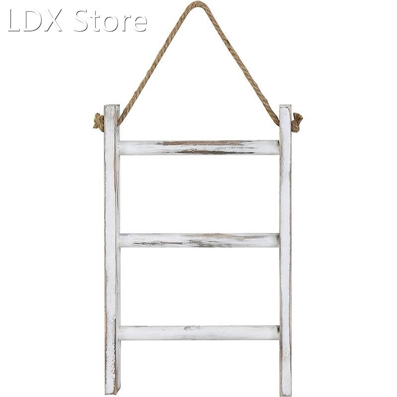 Wall-Hanging Towel Ladder Rustic Whitewashed Wood Countertop