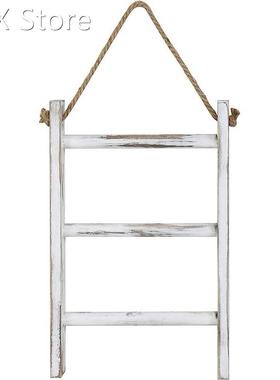 Wall-Hanging Towel Ladder Rustic Whitewashed Wood Countertop