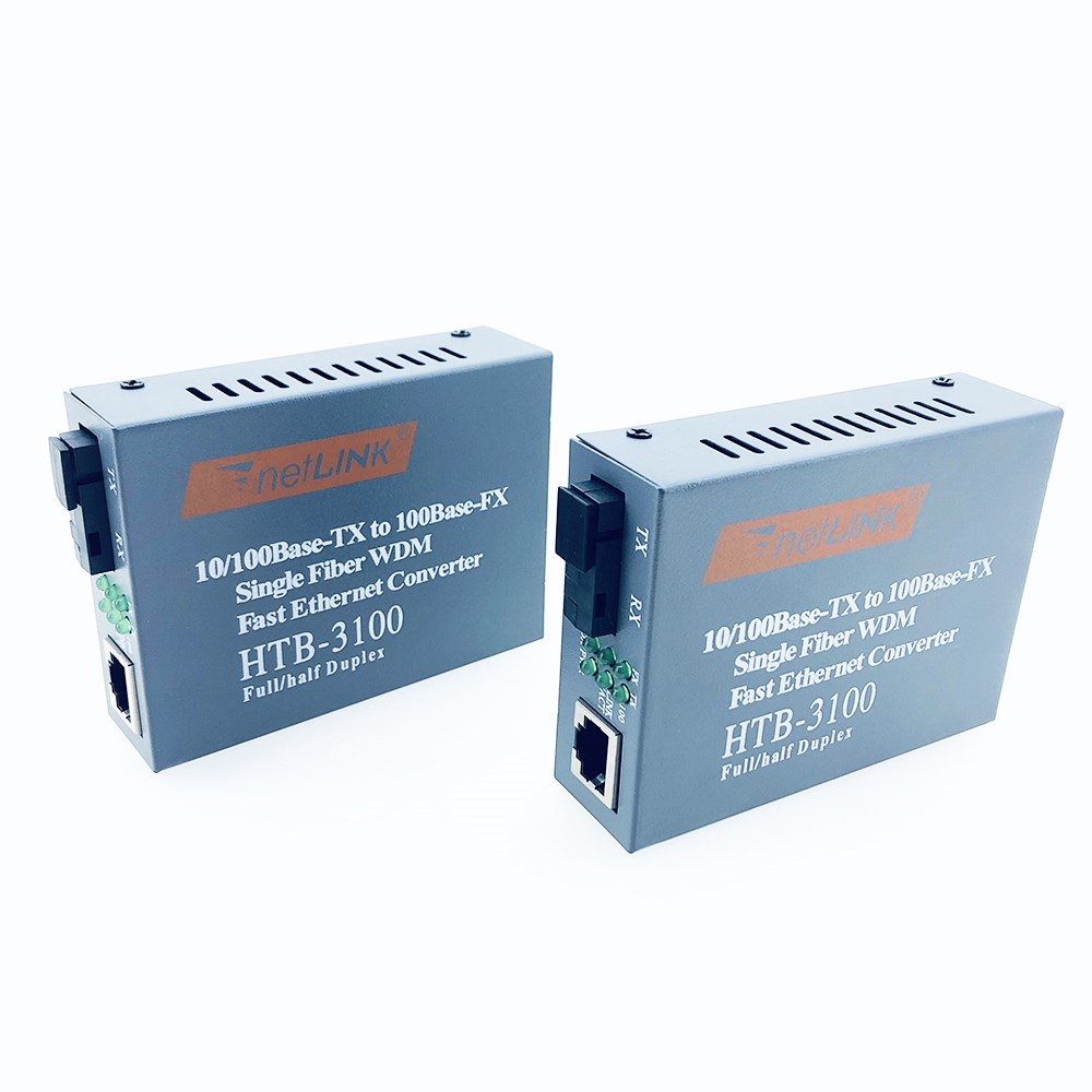 2 Pair 25km HTB-3100 Optical Fiber Media Converter Fiber Tra