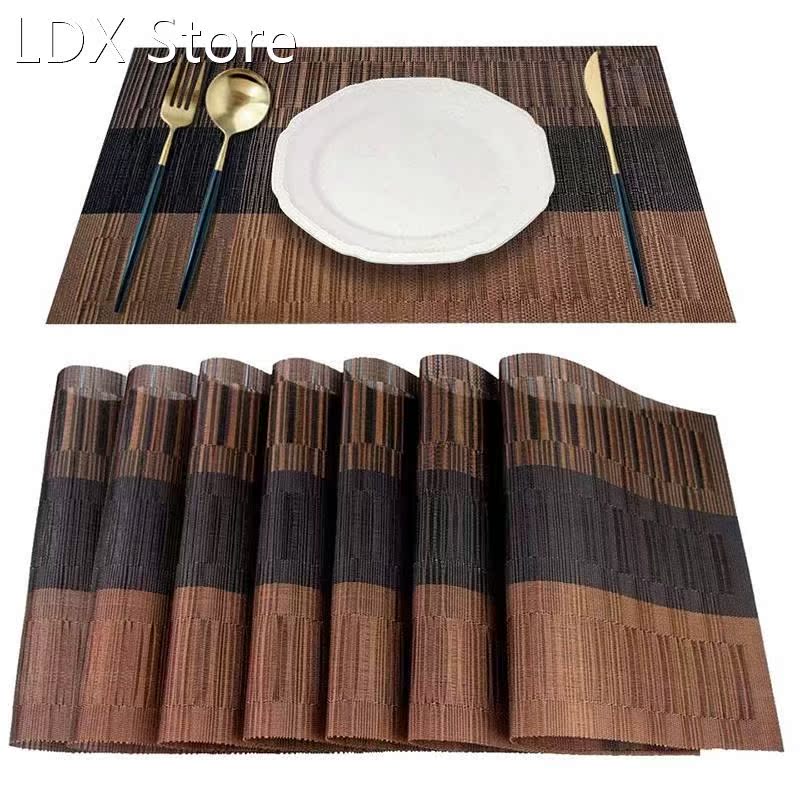 Placemat, 8 Woven Vinyl Placemats Per Group, Bamboo PVC Insu