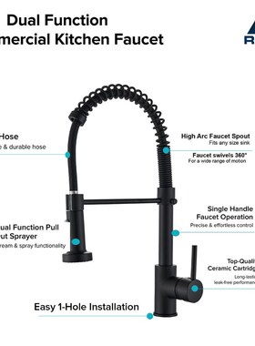 Rozin Matte Black Kitchen Faucet Deck Mounted Mixer Tap 360