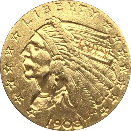 24 K gold plated 1908 $5 GOLD Indian Half Eagle Coin Copy F