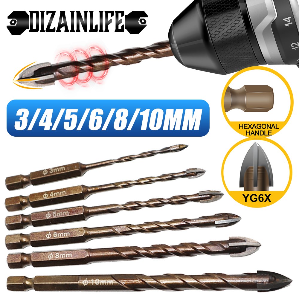 3/4/5/6/8/10mm Cross Hex Tile Drill Bits Set for Glass Ceram