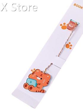 Kawaii Paperclip Bookmarks with Chain Tiger Pendant Page Mar