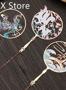 Retro Chinese Style Bookmarks Tassel Pendant Brass Peacock B
