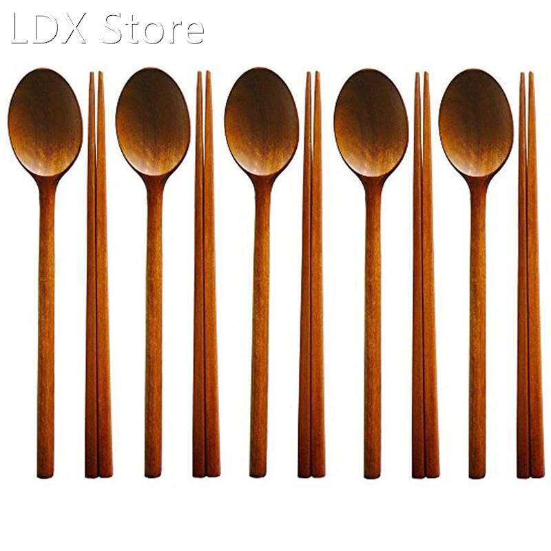 Handmade Jujube Tree Wooden Korean Dinnerware Combinations U - 实物图