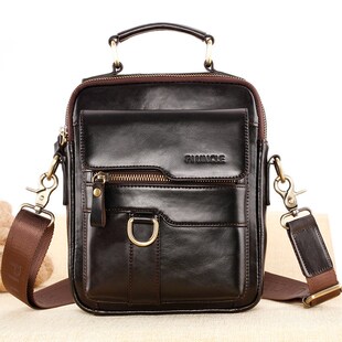 Genuine Leather Business Briefcase Men Travel Shoulder Mess