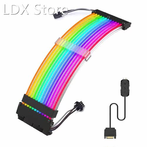 RGB Extension Power Supply Sleeved Cable 24 Pin ATX For Cabl
