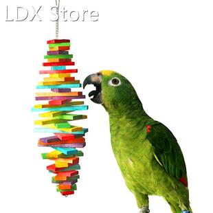 Parrot Cage Toy Wood Chew Toys Bright Color Pecking Toy for