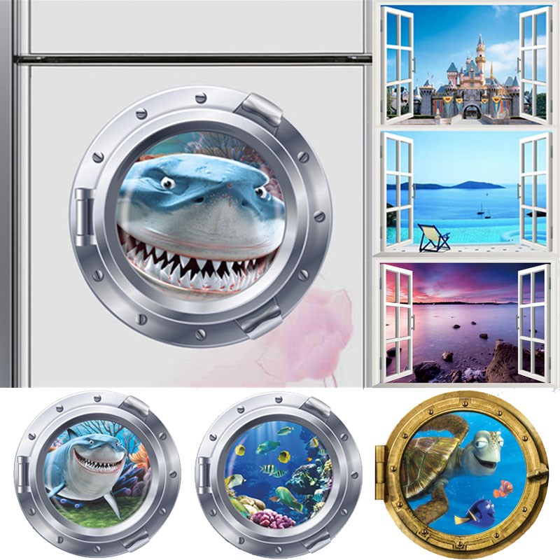 Smiling Big Shark Nemo Dory Submarine Portholes Window Wall