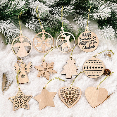 12pcs/box Christmas Wooden Pendants Xmas Tree Hanging Orname
