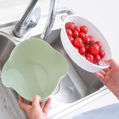 Double layer Fruit Tray Plastic Drain Basket Multifunctiona