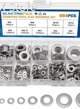 684/360pcs Stainless Steel Flat Washer Plain Gaskets Assortm
