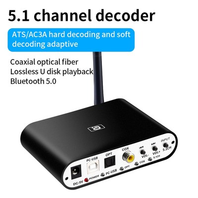 5.1CH Audio Decoder Converter Bluetooth 5.0 Reciever DAC Wi