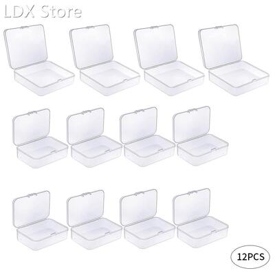 12PCS Plastic Boxes Clear Organizer Mixed Sizes Rectangular