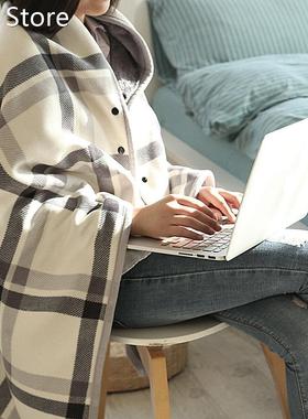 winter Plaid warm flannel+polar fleece blanket office legs k