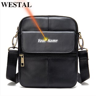 WESTAL genuine leather men's shoulder bag male small phone