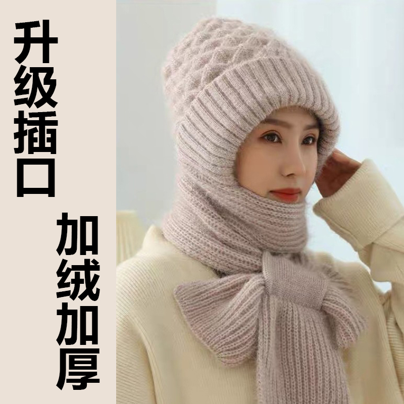 中老年人风雪帽子围巾一体女冬季