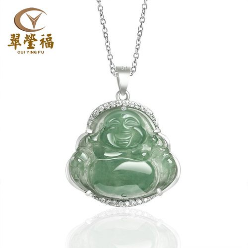 翠莹福缅甸翡翠S925银镶佛公吊坠