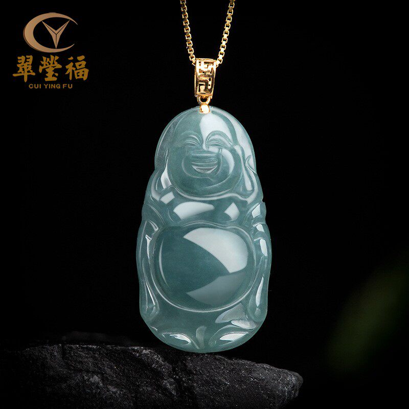 翠莹福翡翠吊坠18K金扣镶