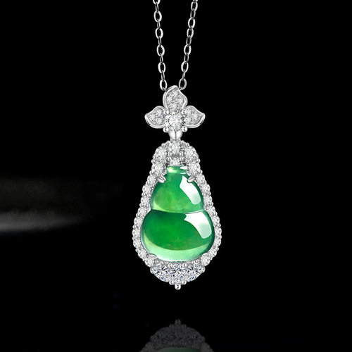 翠莹福天然a货翡翠阳绿葫芦S925银冰种玉石吊坠女款时尚挂件D751 - 封面