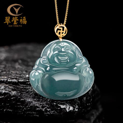 翠莹福翡翠佛公吊坠18K金