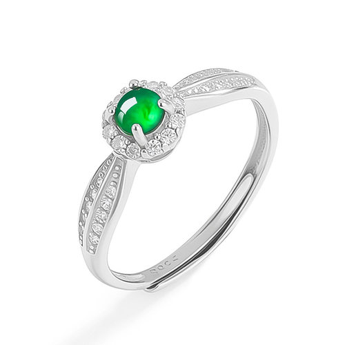 翠莹福S925银镶嵌天然A货翡翠阳绿冰种玉石戒指指环女款 D973