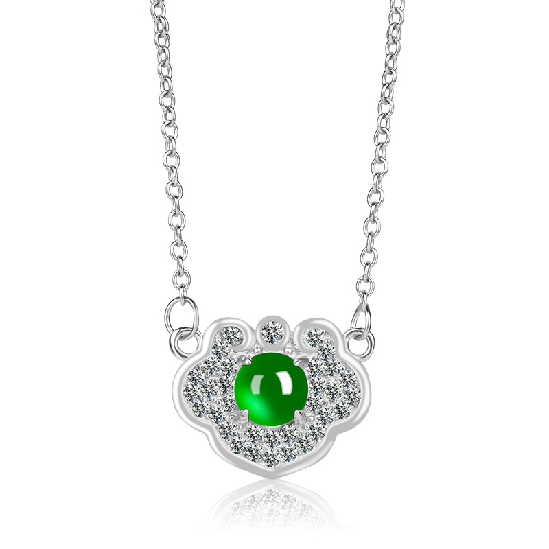 翠莹福天然翡翠925银镶阳绿冰种