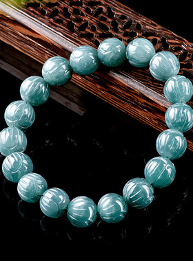 翠莹福天然A货翡翠蓝水莲花手串莲花珠玉石手链时尚男女款SL131