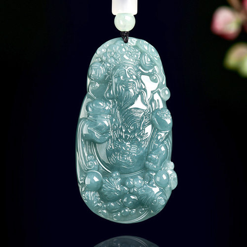 天然A货翡翠蓝水迎福财神款吊坠